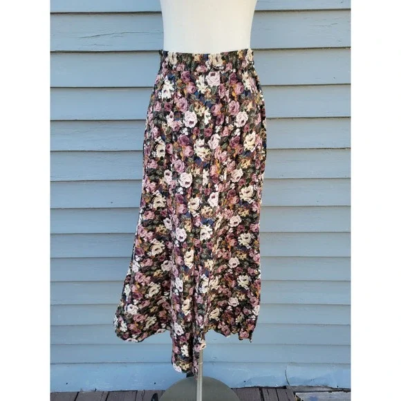 Express Vintage Floral Maxi Skirt Button Front High Waist Rayon Size M - Picture 5 of 7